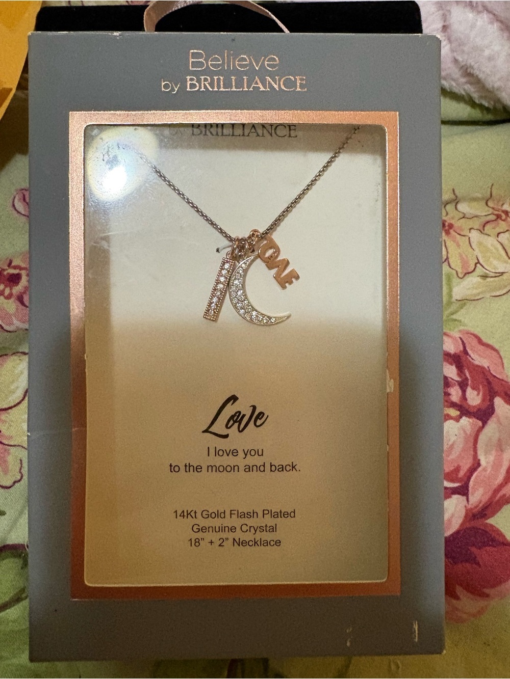 Believe by Brilliance Gold-Tone 'Love' & Moon Crystal Pendant Necklace